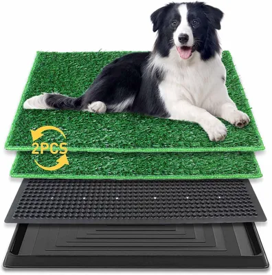 Produktbild von Hundetoilette, Hundeklo, Welpentoilette für die Wohnung, Trainingsunterlage für Welpen und Hunde, mit 2X Kunstrasenmattes und Auffangschale