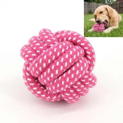 Immagine prodotto di Giocattolo resistente per cani Palla di cotone Giocattolo masticabile per la cura dei denti 9 cm Rosso