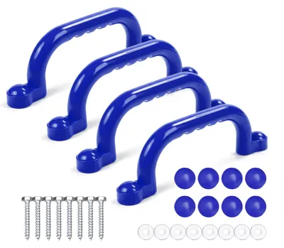 Produktbild von Relaxdays Klettergerüst Griffe, 4er Pack, je Haltegriff bis 100 kg, Spielturm & Hochbett, Griffmulden, Kunststoff, blau