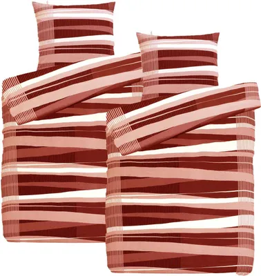 Produktbild von Hochwertige Biber Bettwäsche Baumwolle Streifen 135x200 80x80: 4tlg. / Braun