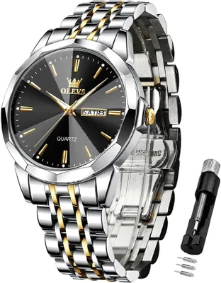 Image de Montre homme élégante en or et bleu, acier inoxydable, étanche, cadran lumineux avec design diamant, montre-bracelet à quartz d'affaires, cadeau idéal