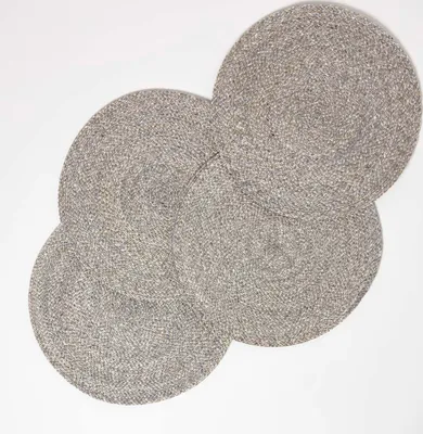 Produktbild von HOMESCAPES Tischset silber im 4er-Set, 40 cm – 4x Platzset rund geflochten