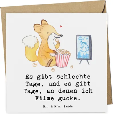 Produktbild von Mr. & Mrs. Panda faltkarte Fuchs Filme gucken - Weiß - Geschenk, Fernsehen, Grußkarte, Filmabend, doppelkarte, Glückwunschkarte, Kino, anlasskarte, TV, Klappkarte