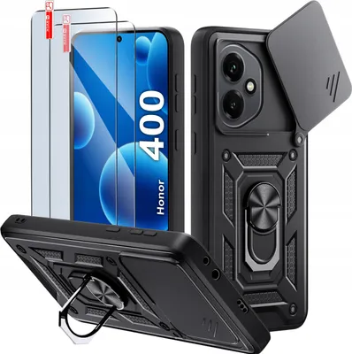 Produktbild von Panzertasche SCHWARZ SLIDE für Honor 400 VERSTÄRKT + 2x Glas