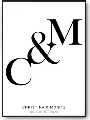 Produktbild von Initialen Partner Poster Personalisiert mit Datum & Namen Jahrestag Hochzeit Geschenk – DIN A3 mit Rahmen | Schwarz