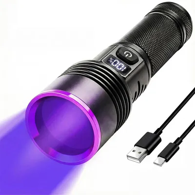 Produktbild von UV Taschenlampe 365nm 30W Schwarzlicht 7000mAh Akku USB-C LCD Anzeige Aluminium IPX4 Flecken Detektor Haustierurin Camping
