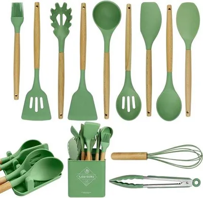 Produktbild von Küchenzubehör Set 13-teilig Hitzebeständig Avocado Grün Silikon