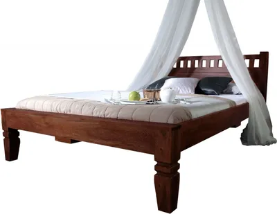 Image de MASSIVMOEBEL24 | Lit double 200x200 Acacia laqué Nougat OXFORD #231