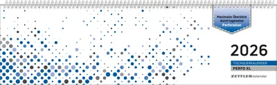 Produktbild von Zettler Tischquerkalender 1W/2S Perfo XL Blau 2026 - Bürokalender 36x11 cm, Wochenkalender mit 1 Woche auf 2 Seiten, Spiralbindung & Stundeneinteilung 7-20 Uhr, perforierte Tagesblätter