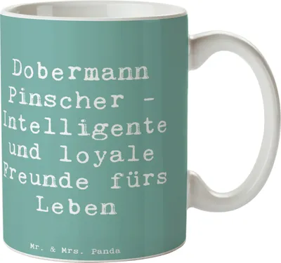 Produktbild von Mr. & Mrs. Panda Tasse Spruch Dobermann Pinscher Freund - Meeresbrise - Geschenk, Kaffeetasse, intelligente Hunde, Wachhunde, Pott, Hunderassen Pflege, Bedruckte