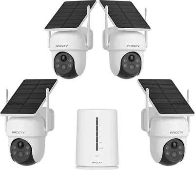 Produktbild von Außen-WLAN-Sicherheitskamera, solarbetrieben, Bewegungserkennung, 4 Kameras 4CH NVR