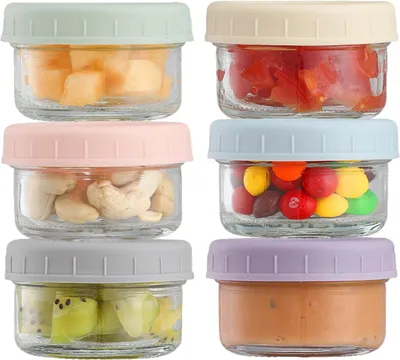 Zdjęcie produktu dla Słoiki Inmaakpotjes – Słoiki do owsianki – Do przechowywania żywności – Zakrętki z uszczelką – 6 sztuk, 80 ml – Przezroczyste, kolorowe