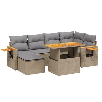 Produktbild von vidaXL 7-tlg. Garten-Sofagarnitur mit Kissen Beige Poly Rattan
