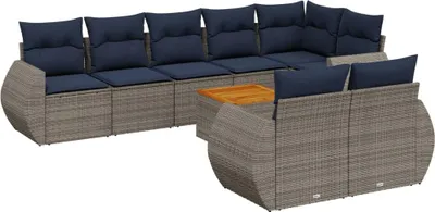 Produktbild von vidaXL 9-teiliges Gartensofa-Set mit Kissen, grau, Polyrattan