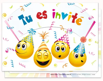 10 französische Smiley-Einladungskarten für Geburtstag