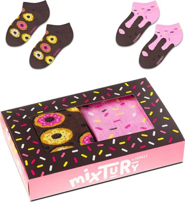 Produktbild von Kurze Socken mit Donuts 2 Paar für Kinder 30-35, ein Set Toller Lustiger Socken