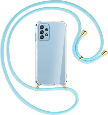 Produktbild von Handykette Backcover-Schutzhülle mit Band (Metall goldfarben) für Samsung Galaxy A52 4G / 5G, A52s 5G - himmelblau