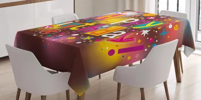 Obrázek produktu pro ABAKUHAUS Narozeninový ubrus, barevný zábavný potisk s hvězdičkami, tečkami a sedmikráskami na rozmazaném pozadí, 140 x 200 cm, vícebarevný
