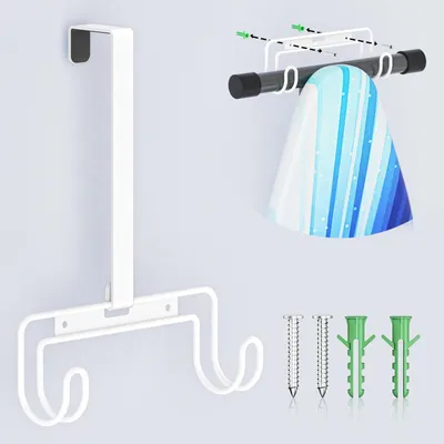 Immagine prodotto di Portaasse da stiro - Supporto a parete per asse da stiro - Metallo spesso - Bianco - Per porta o muro