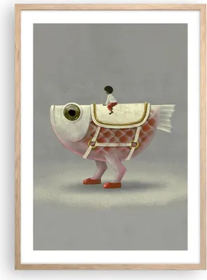 Produktbild von Gerahmtes Poster - Rahmen in heller Eiche - Surreal Fisch Kind - 50x70 cm - Wand Bild - Wanddeko - Wandbilder - Kunstposter - Wandposter - Bilderrahmen - Bilder - Kunstdruck - P2NPA50x70-4897