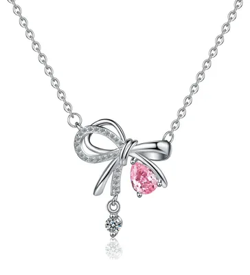 Produktbild von Manqyi Damen Vintage Punk Schleife Schlüsselbein Kette mit Rosa Zirkonia Anhänge