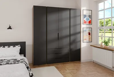Produktbild von Geräumiger Kleiderschrank KAYA XI 200 cm, Kleiderschrank mit Schubladen für Schlafzimmer, Korridor (Farbe: eiche Evoke+ Schwarz)