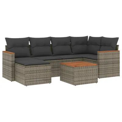 Produktbild von 7-tlg. Garten-Sofagarnitur mit Kissen Grau Poly Rattan