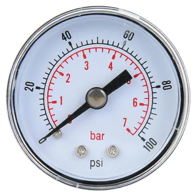 Axialer Manometer 1/8" BSPT, 0-100psi/0-7bar, Metallgehäuse