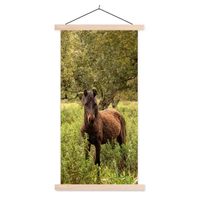 Produktbild von MuchoWow® Textilposter Pferd - Wald - Gras 60x120 cm mit holzfarbenen Rahmen - Holz