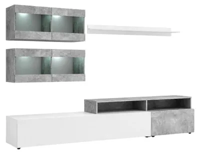 Produktbild von Wandkomposition SLITE schwebendes TV-Möbel in Weiß und Betongrau mit LED