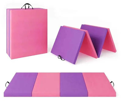 Produktbild von Gymnastik- & Turnmatte - 4-teilig klappbar - 180x60x5 cm - EPE-Schaum - Mit Tragegriffen - Für Zuhause, Yoga & Workout