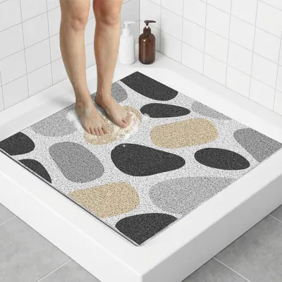 Productafbeelding van Douwmat, 70x70 cm, vierkant, met drainage, PVC, luffa, sneldrogend, grijs