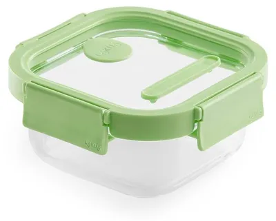 Productafbeelding van Lékué glazen beker, 100% luchtdicht. 520 ml. Vierkant, groen