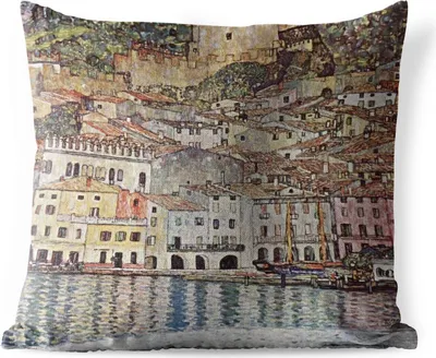 Produktbild von MuchoWow® Outdoor Kissen - Malcesine am Gardasee - Gustav Klimt Gemälde - 40x40 cm - Wetterfest - Lounge Kissen - Kopfkissen - Interieur - Polster mit Bild