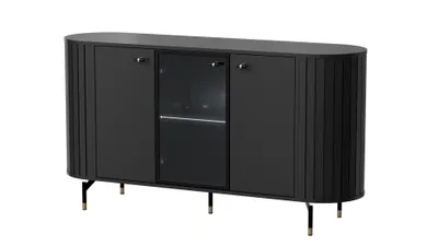 Image de MINIO go for it, commode "ZAMA" 150 cm, avec porte en verre, côtés arrondis décoratifs, avec éclairage LED, couleur noire