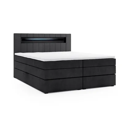 Produktbild von Boxspringbett KUBA KING mit Bettkasten 180 x 200 cm Webstoff Schwarz mit Visco Topper Bett Bettkasten Taschenfederkern