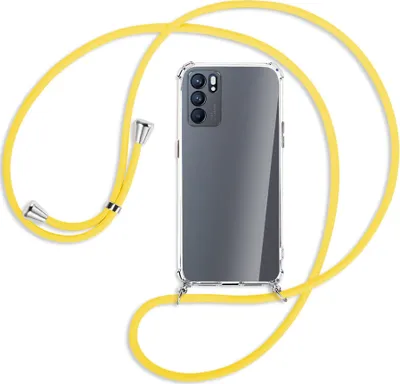 Produktbild von Handykette Backcover-Schutzhülle mit Band (Metall silberfarben) für Oppo Reno6 5G (PEQM00,CPH2251) - gelb