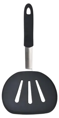 Produktbild von Breiter, runder Chef-Spatel aus flexiblem, hitzebeständigem Silikon für Pfannkuchen, Eier und mehr, Schwarz