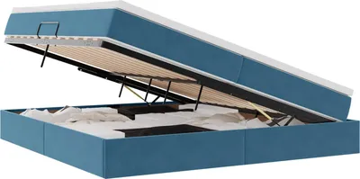 Zdjęcie produktu dla vidaXL Łóżko piętrowe z materacem ciemnoniebieskie 200 x 200 cm aksamitne