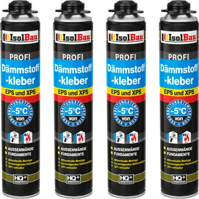 Produktbild von Isolbau B2 Dämmstoffkleber - 4 x 750 ml Perimeterkleber für EPS- & XPS-Platten - 1K PolyurethanKlebeschaum für Dämmung und Isolieren