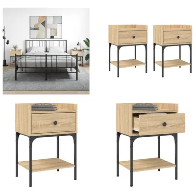 Immagine prodotto di vidaXL Comodini 2 pezzi rovere Sonoma 40,5x31x60 cm Materiale a base di legno - Comodino - Comodini - Mobile da letto - Cassettiera da letto