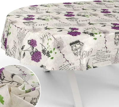 Produktbild von Tischdecke Hortensien mit Blumen Botanik aus Stoff Tischwäsche mit Beschichtung Tischtuch Barock Beige Oval Breite 140cm Länge 200cm mit Schnittkante