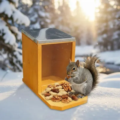 Produktbild von Eichhörnchen  Zinkdach Futterautomat Futterstation Plexiglas Futterhaus Holz