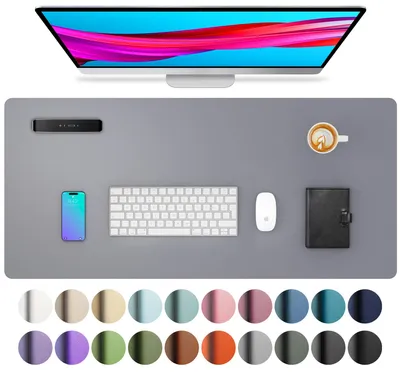 Image de Sous-main, tapis de souris, sous-main de bureau, sous-main antidérapant en cuir PU, tapis de bureau imperméable pour le bureau et la maison (80 cm x 40 cm, gris clair)