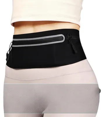 Image de INF Pochette slim invisible de taille – Ceinture de running imperméable légère avec bande réfléchissante et multi-poches en Nylon Élasthanne Le noir