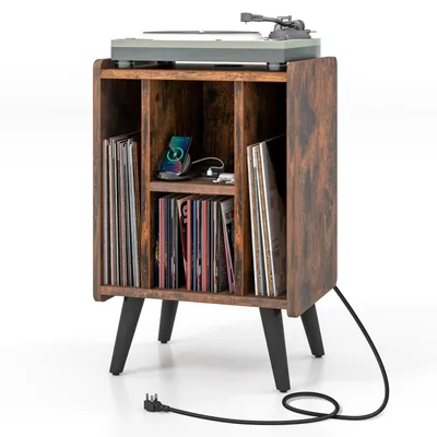 Bimiti Support Pour Tourne-disque 2 Niveaux - Table De Meubles En Bois Plateau De Rangement Pour Disques