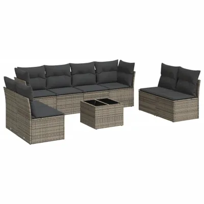 Produktbild von vidaXL 9-tlg. Garten-Sofagarnitur mit Kissen Grau Poly Rattan