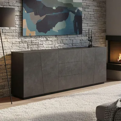Produktbild von Kommode Sven, Küchen-Sideboard mit 4 Türen und 3 Schubladen, Wohnzimmer-Buffet, 100%  Italy, cm 220x43h86, Slate
