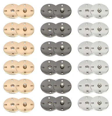 18 unsichtbare Metall-Druckknöpfe, Gold/Silber/Schwarz, 19 mm