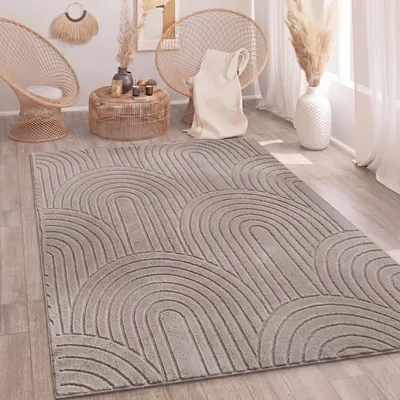 Produktbild von Teppich Wohnzimmer Schlafzimmer Hochflor Weich Waschbar Uni 3D-Optik Modern Taupe Grösse 240x340 cm